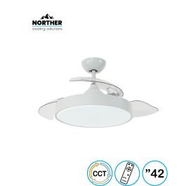 מאוורר תקרה 42" IRIS כנפיים מתקפלות +שלט ולד 36W CCT לבן+כנפיים שקופות NORTHER