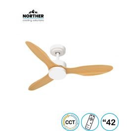 מאוורר תקרה 42" VERMONT +שלט ולד 24W CCT לבן+עץ NORTHER