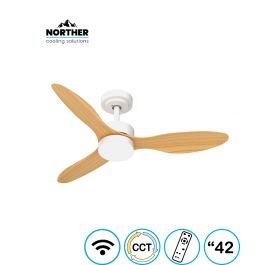 מאוורר תקרה 42" VERMONT +שלט ולד 24W CCT עם עמעם לבן+עץ NORTHER WiFi