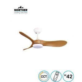 מאוורר תקרה 42" YORK +שלט ולד 24W CCT לבן+עץ NORTHER