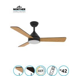 מאוורר תקרה 42" YOUNG +שלט ולד 24W CCT שחור+עץ NORTHER