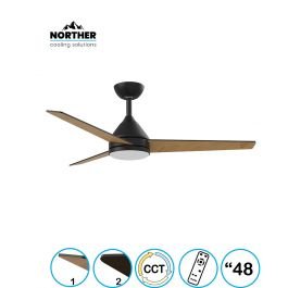 מאוורר תקרה 48" YOUNG +שלט ולד 24W CCT שחור+עץ NORTHER