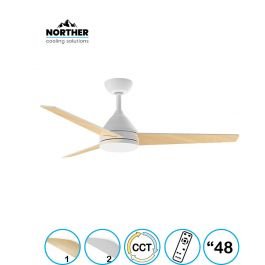 מאוורר תקרה 48" YOUNG +שלט ולד 24W CCT לבן+עץ NORTHER