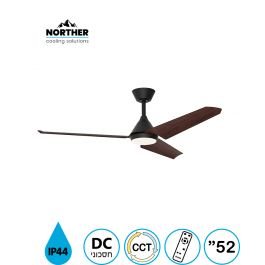 מאוורר תקרה 52" TANGO לפרגולה IP44 +שלט ולד 24W CCT שחור+עץ NORTHER