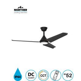 מאוורר תקרה 52" TANGO לפרגולה IP44 +שלט ולד 24W CCT שחור NORTHER