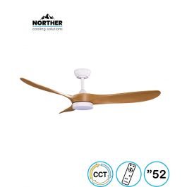 מאוורר תקרה 52" YORK +שלט ולד 24W CCT לבן+עץ NORTHER