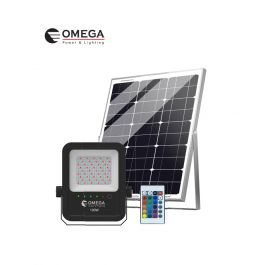 זרקור נטען GAMA 100W+שלט+פאנל סולארי OMEGA IP65 RGB