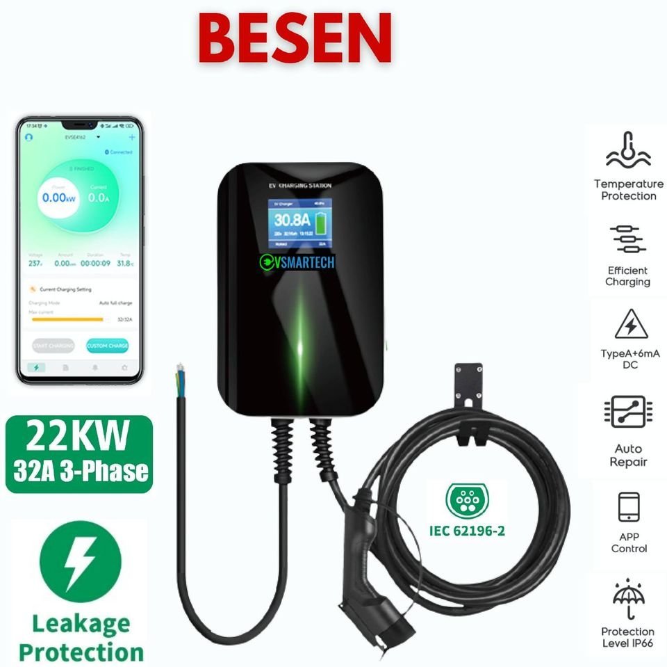 עמדת טעינה לרכב חשמלי 22kW Type 2 כבל 7 מטר – תמונה 2